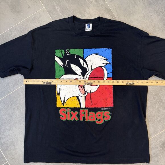 VTG 90s Six Flags Sylvester Looney Tunes Graphic T-Shirt Mens XXL Single Stitch - Picture 6 of 8